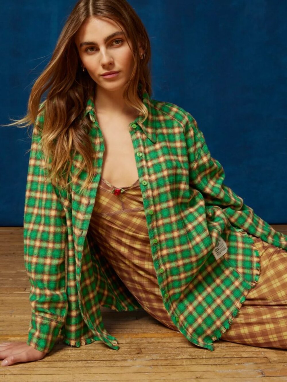 NWOT BDG Brixton Flannel Button-Down Shirt Plaid Green Multicolor 90s Grunge